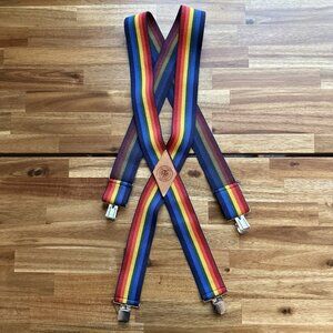 Vintage Rainbow Suspenders Tiger Work Gear MADE IN USA Pride Adjustable Leather